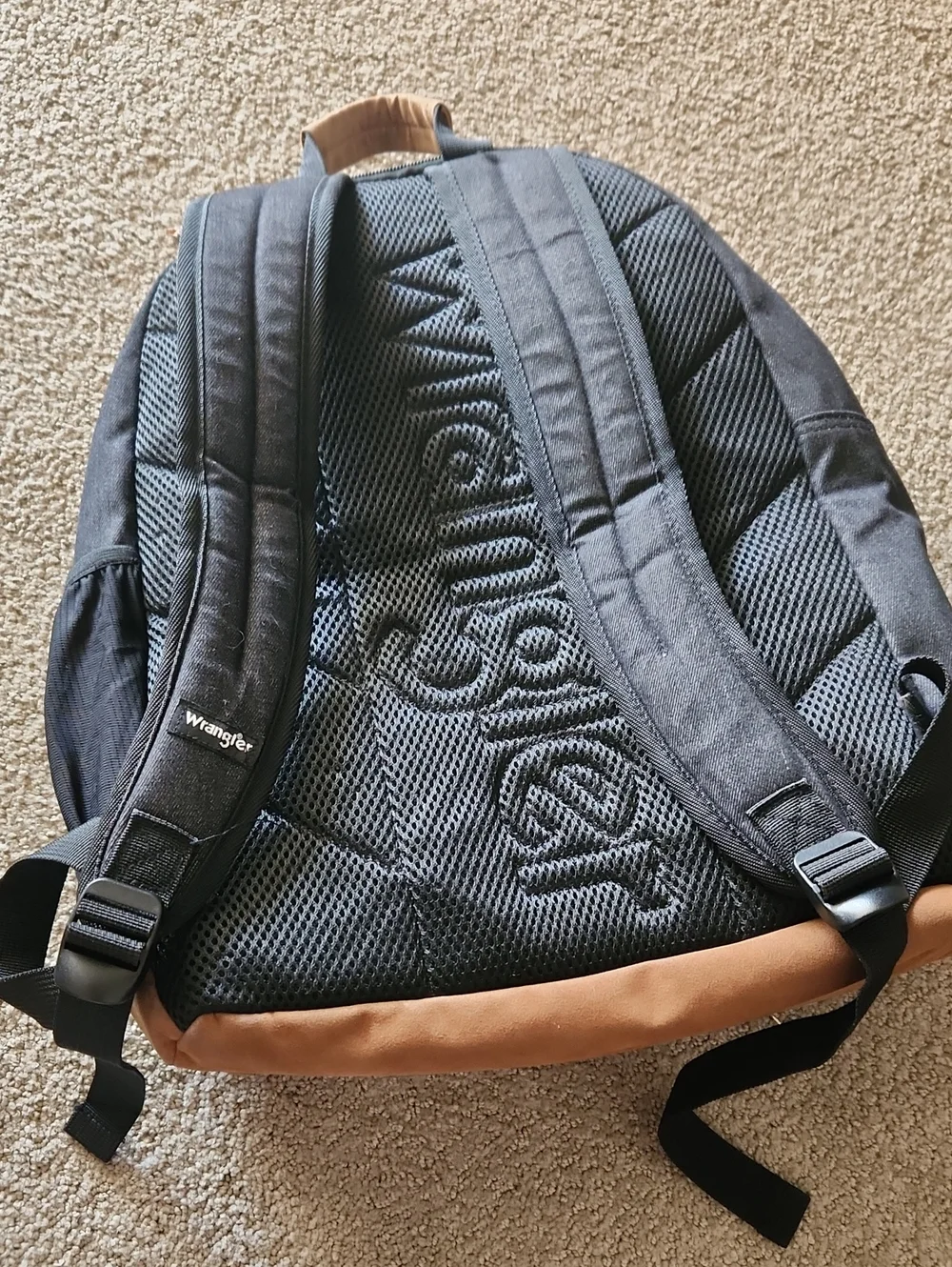 Wrangler Black Denim Backpack - Excellent Condition, Padded Laptop Compartment